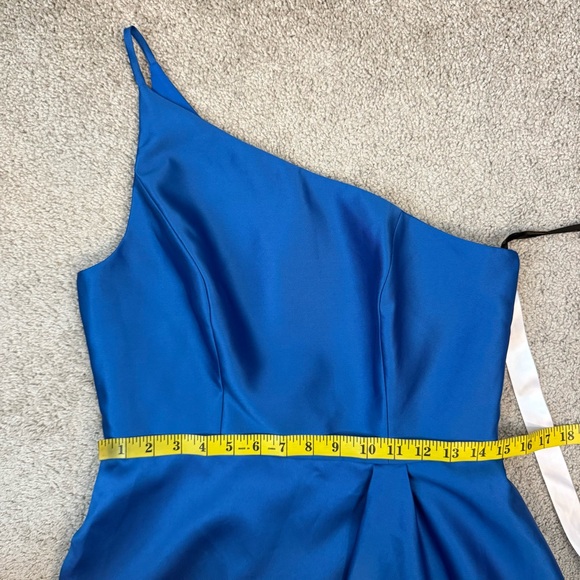 Alfred Sung D831 One‎ Shoulder Slit Maxi Gown Classic Blue 8 - Picture 6 of 7